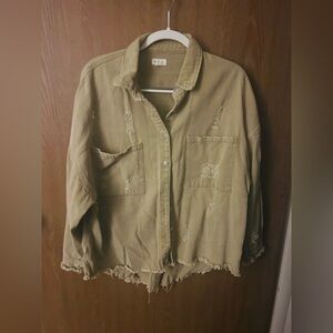 POL Light Olive Green Distressed Button-Up Shirt - Size Small - NWOT